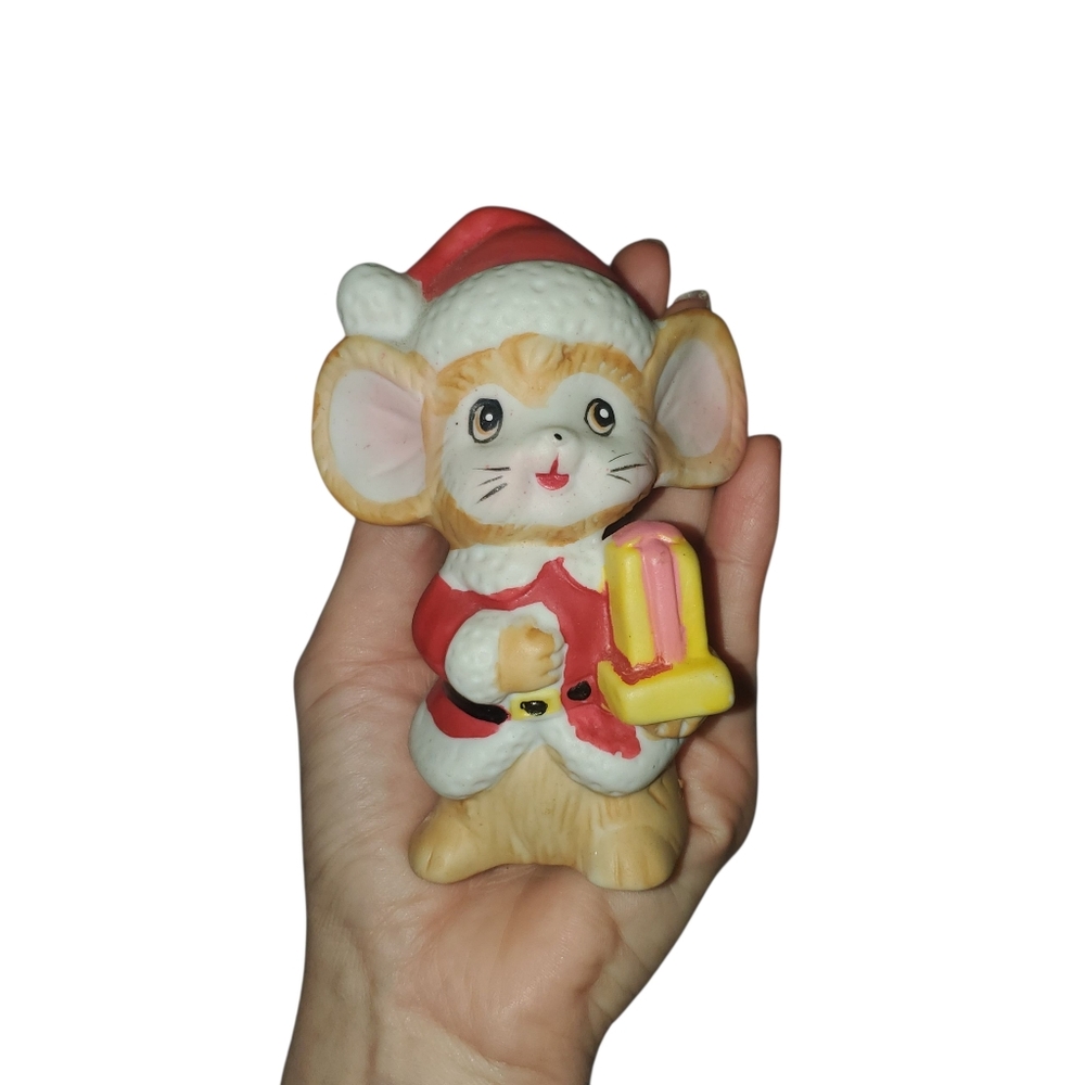 Vintage Christmas Mouse Figurine